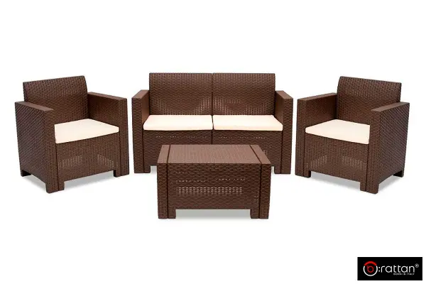 Комплект пластиковой мебели под ротанг B:Rattan Nebrаska 2 Set, коричневый - диван, 2 кресла и квадратный столик