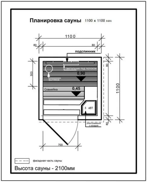 Сауна ИТС Мини, 1100x1100x2100 мм, липа, 73199