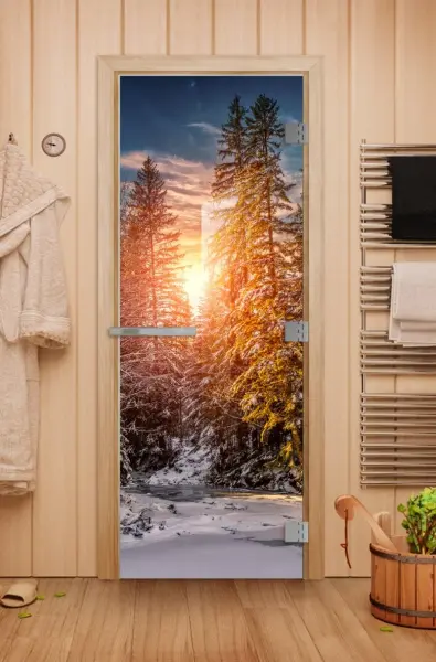Дверь для бани DoorWood Эталон, с фотопечатью 700 х 1900 мм, без порога, коробка осина