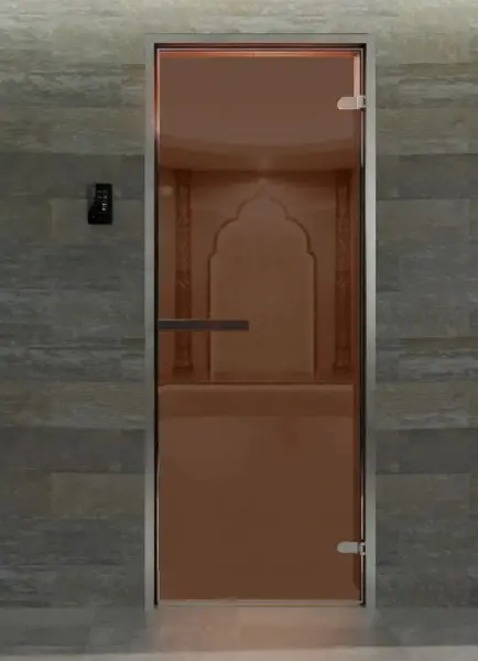 Дверь DoorWood Hamam Light для хамама, без порога, стекло бронза 1900х700 мм, коробка алюминий