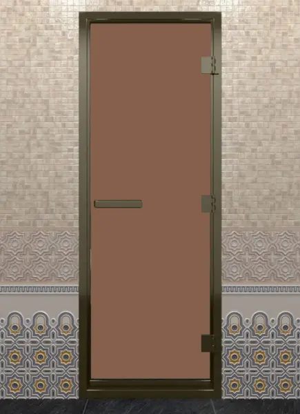 Дверь DoorWood бронза для хамама, 700 х 1900 мм, бронзовый профиль, с коробкой