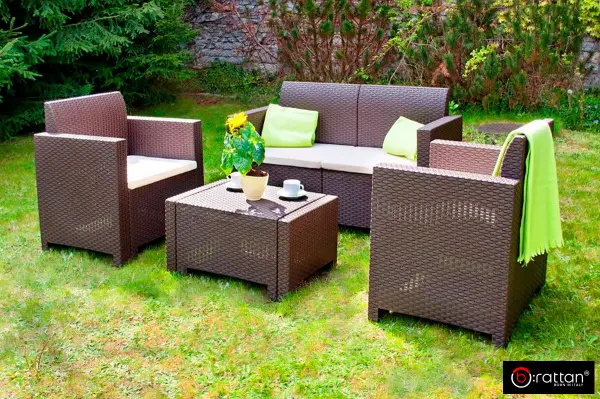 Комплект пластиковой мебели под ротанг B:Rattan Nebrаska 2 Set, коричневый - диван, 2 кресла и квадратный столик