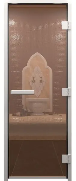 Стеклянная дверь Doorwood бронза, коробка алюминий, размер 710 мм х 1900 мм, для хамама, без порога