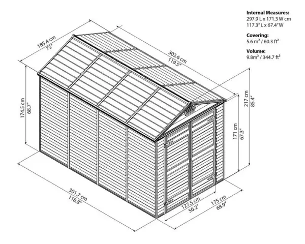 Сарай пластиковый Palram Skylight 6x10' ft, dark grey