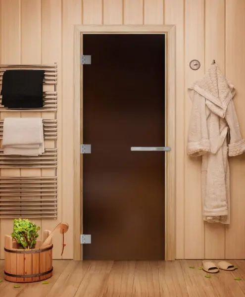 Дверь DoorWood бронза матовая серия Эталон Лайт для бани, 700х1900 мм, полотно стекло 8 мм, коробка осина