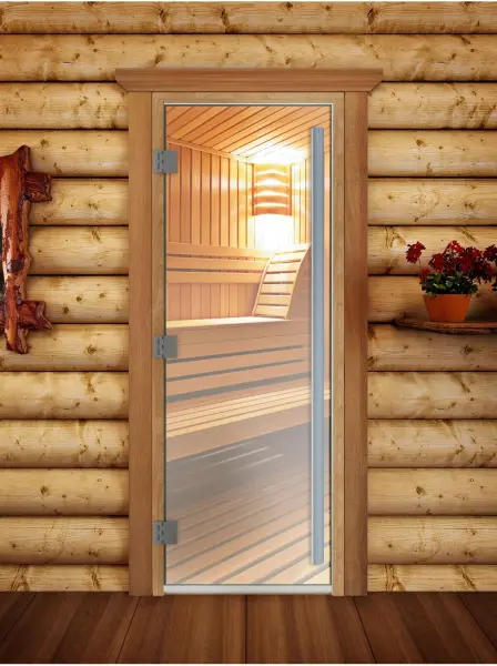 Стеклянная дверь DoorWood Престиж для бани, 700 х 1900 мм, с порогом, прозрачная, коробка ольха
