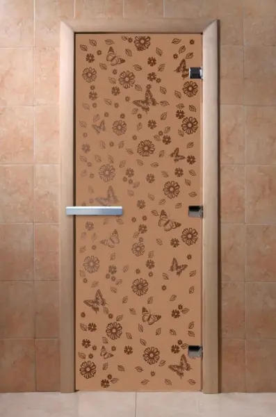 Дверь DoorWood бронза матовая Цветы и Бабочки 1900х700 мм, без порога, коробка ольха