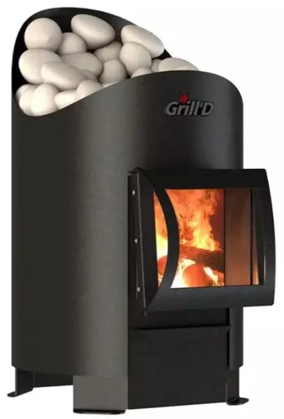 Дровяная банная  печь Grill'D Aurora 160 Short, материал - нержавеющая сталь, дверка стекло