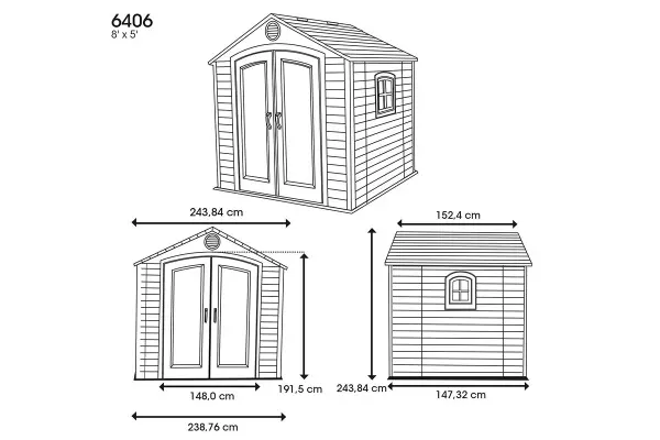 Сарай пластиковый LifeTime, размер 243,84 x 152,40 см, 6406