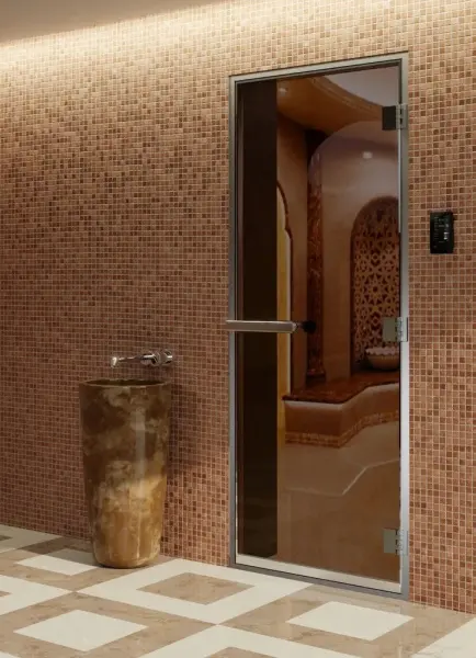 Стеклянная дверь DoorWood бронза для хамама, 600 мм х 2000 мм, с коробкой