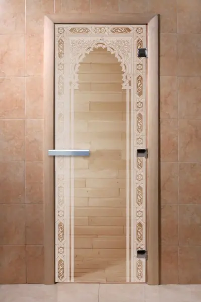 Дверь для сауны DoorWood Восточная Арка, 1900х700 мм, без порога, прозрачная, коробка ольха