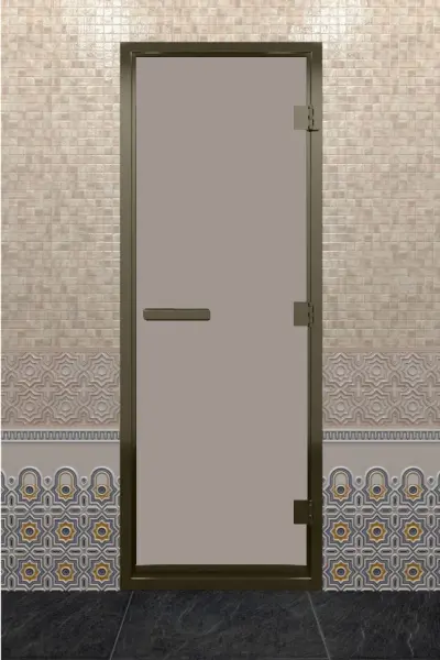 Стеклянная дверь DoorWood сатин для хамама, 700 х 1900 мм, бронзовый профиль,с коробкой