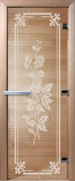 Дверь для сауны DoorWood Розы, 700 х 1900 мм, без порога, прозрачная, коробка ольховая