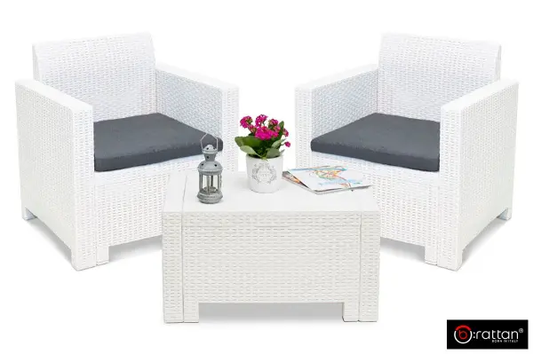Комплект садовой пластиковой мебели B:Rattan Nebraska Terrace Set на 2 персоны, белый, 2 кресла и кофейный столик