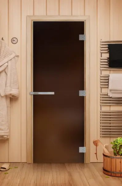 Дверь DoorWood бронза матовая серия Эталон Лайт для бани, 700х1900 мм, полотно стекло 8 мм, коробка осина