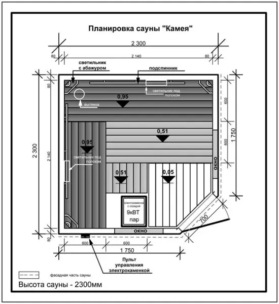 Сауна ИТС Камея, 2300x2300x2300 мм, липа, 73097