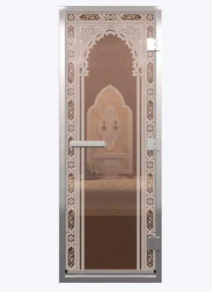 Стеклянная дверь DoorWood бронза для хамама, 700 мм х 1900 мм, рисунок - восточная арка