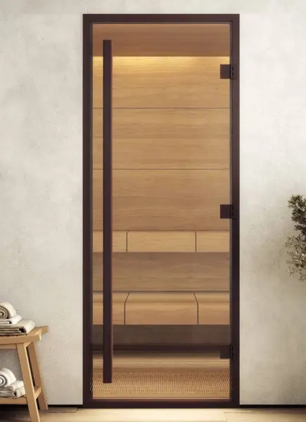 Стеклянная дверь DoorWood Prestige для хамама, 700 мм х 1900 мм, черный профиль, бронза