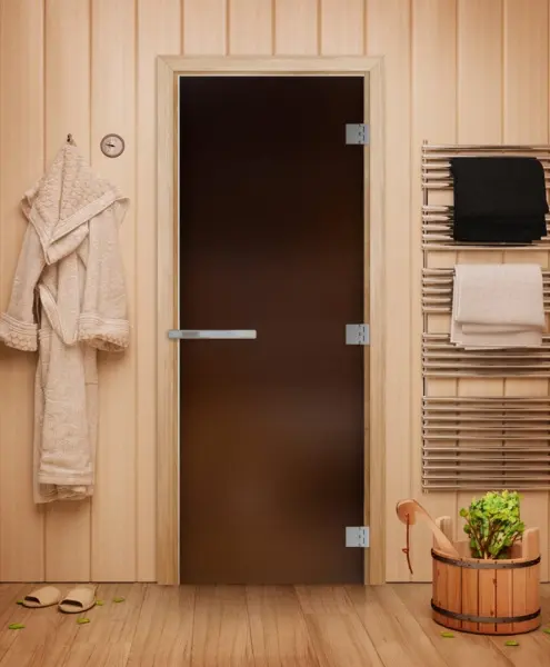 Дверь для бани DoorWood Эталон, 70 х 190 см, полотно стекло бронза матовая, коробка осина, петли 3шт