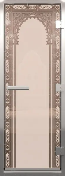 Стеклянная дверь DoorWood бронза матовая для хамама, 700 мм х 1900 мм, рисунок - восточная арка