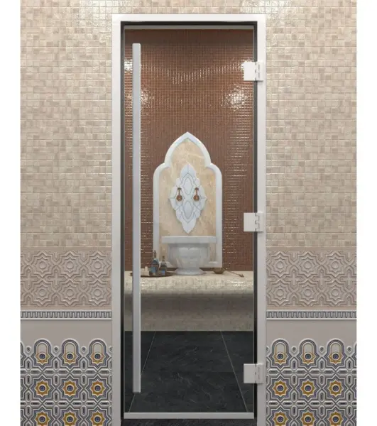 Дверь DoorWood Prestige для хамама стеклянная прозрачная, 710 х 1900 мм, без порога, с коробкой