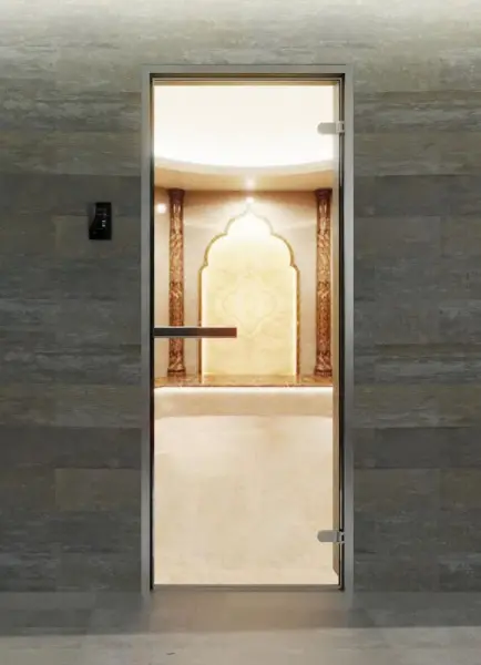 Дверь DoorWood Hamam Light 1900х700 мм для хамама, коробка алюминий, без порога, стеклянная прозрачная