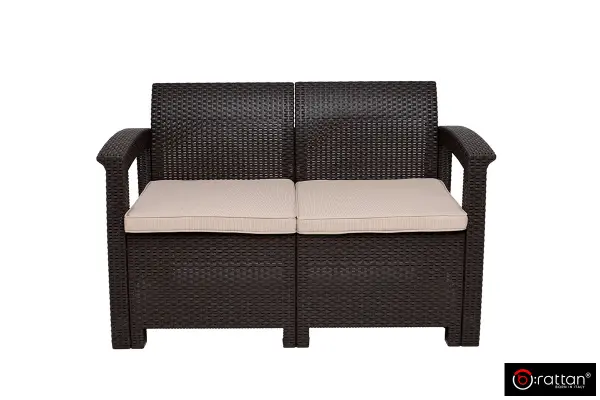 Коричневый комплект пластиковой мебели для терасы B:Rattan Comfort 4 на 4 персоны - столик, кресла и диван