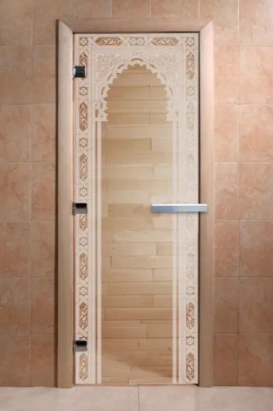 Дверь для сауны DoorWood Восточная Арка, 1900х700 мм, без порога, прозрачная, коробка ольха