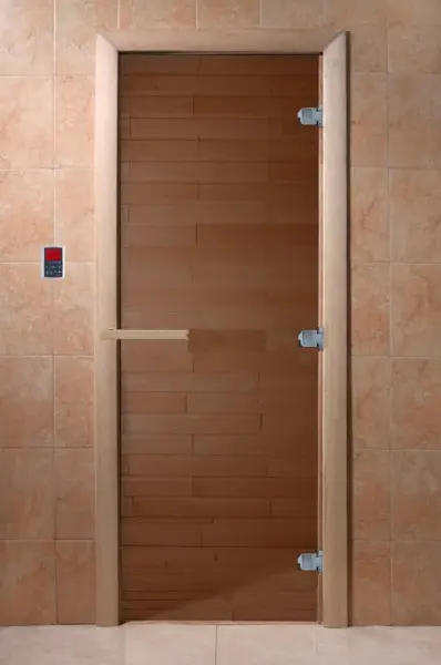 Дверь DoorWood бронза прозрачная Теплый День для бани, 700 х1900 мм, без порога, коробка хвоя