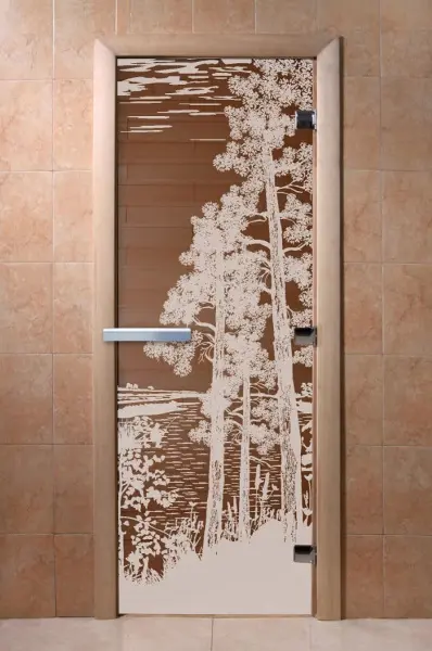 Стеклянная дверь DoorWood бронза, рисунок Рассвет, 700 х 1900 мм, без порога, материал ольха