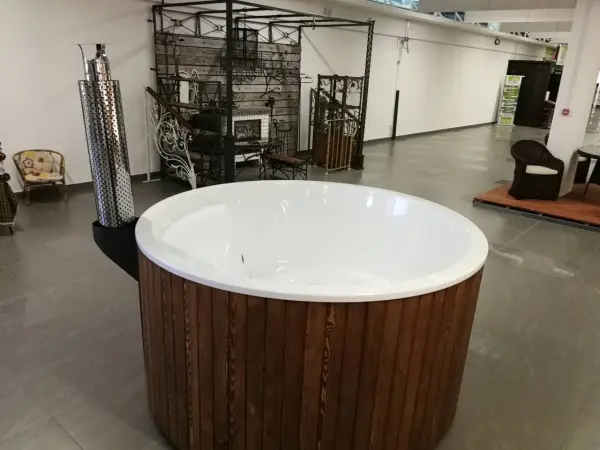 Купель с подогревом (Фурако) композитная круглая PolarSpa KFE220D D=2,2 H=1,1 (дуб натуральный)