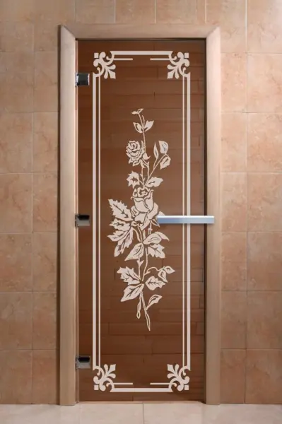 Дверь для сауны DoorWood Розы, 700 х 1900 мм, без порога, бронза, коробка ольха
