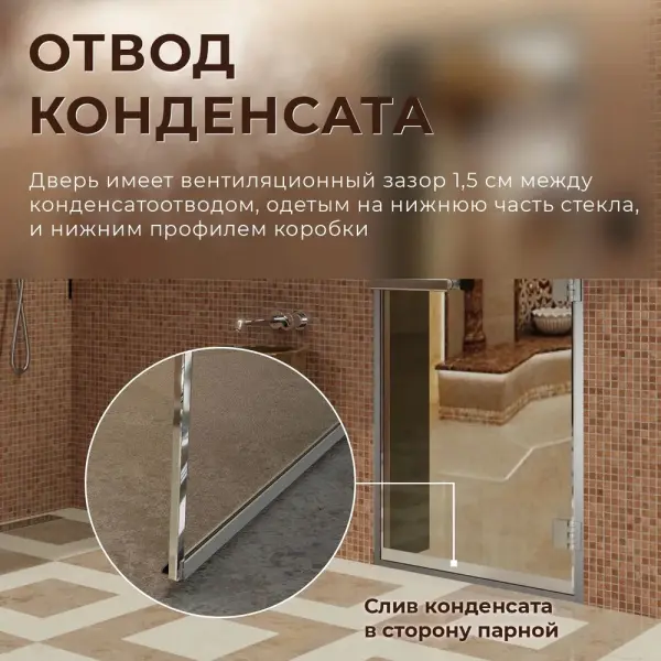 Дверь DoorWood хамам 700 х 2000 мм, стекло прозрачное, коробка алюминиевая