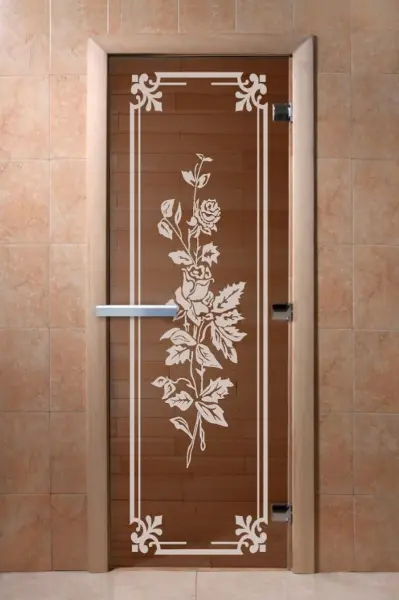 Дверь для сауны DoorWood Розы, 700 х 1900 мм, без порога, бронза, коробка ольха