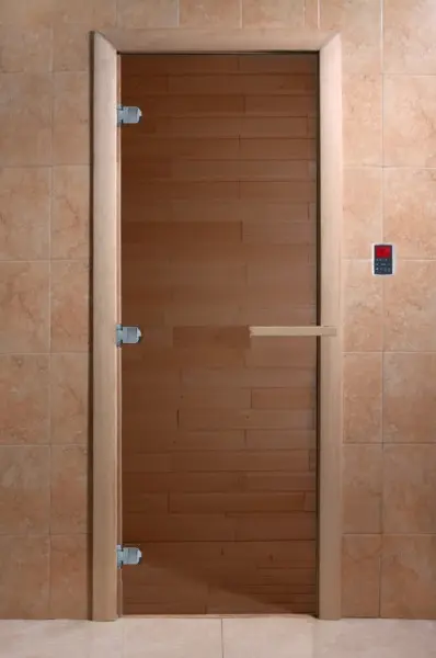 Дверь DoorWood бронза прозрачная Теплый День для бани, 700 х1900 мм, без порога, коробка хвоя