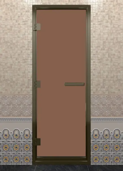 Дверь DoorWood бронза для хамама, 700 х 1900 мм, бронзовый профиль, с коробкой