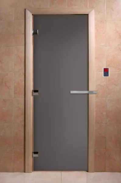 Дверь DoorWood Графит матовый для бани, 700 х 1900 мм, без порога, стекло серое матовое, коробка ольxа