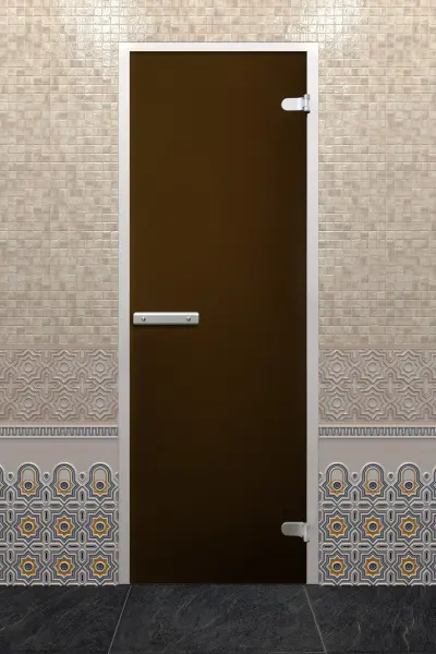 Дверь DoorWood Hamam Light для хамама, без порога, стекло бронза 1900х700 мм, коробка алюминий