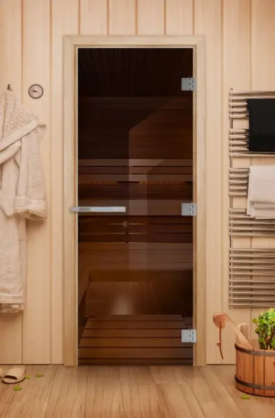 Дверь DoorWood бронза Эталон Лайт  для бани, 700 х 1900 мм, без порога, полотно стекло, коробка осина