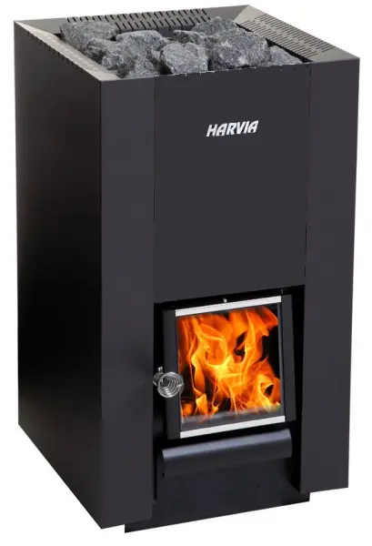 Печь для бани Harvia 22 Black, каменка на дровах, WK220B, до 40 кг камней