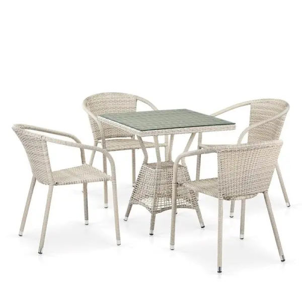 Обеденная группа из искусственного ротанга T706/Y137C-W85 Latte 4Pcs - столик и 4 кресла