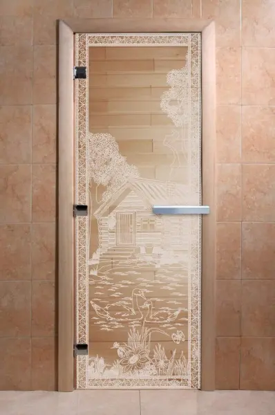 Дверь для бани DoorWood Банька в лесу, 700 х 1900 мм, без порога, прозрачная, коробка ольха