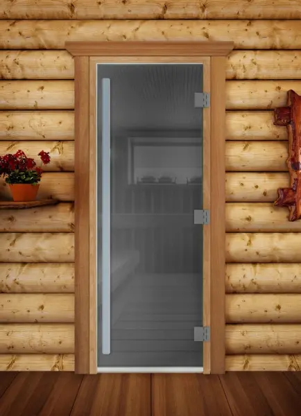 Стеклянная дверь DoorWood Престиж Графит для бани, 700 х 1900 мм, с порогом, серое, коробка ольха