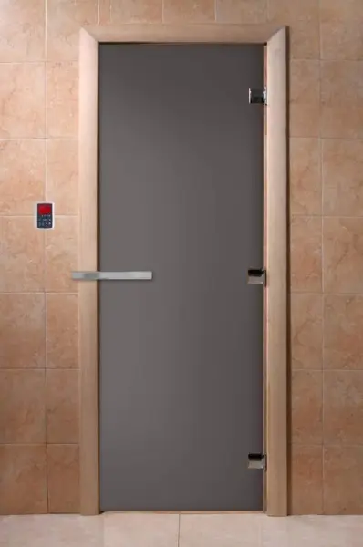 Дверь DoorWood Графит матовый для бани, 700 х 1900 мм, без порога, стекло серое матовое, коробка ольxа