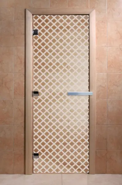 Дверь DoorWood Мираж для сауны, 700 х 1900 мм, без порога, прозрачная, коробка ольха