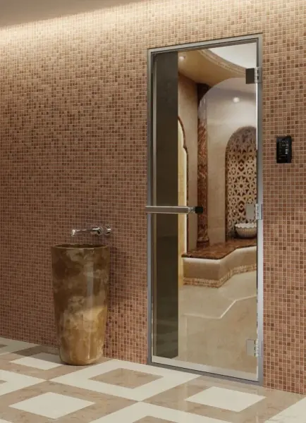 Стеклянная прозрачная дверь DoorWood для хамам, 700 х 1900 мм с коробкой