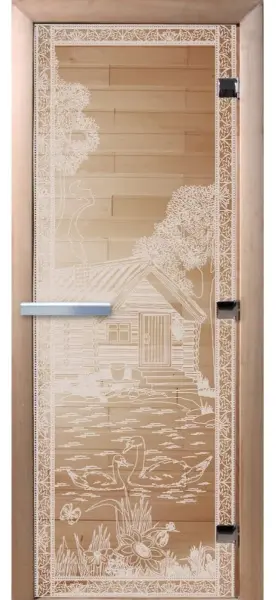Дверь для бани DoorWood Банька в лесу, 700 х 1900 мм, без порога, прозрачная, коробка ольха