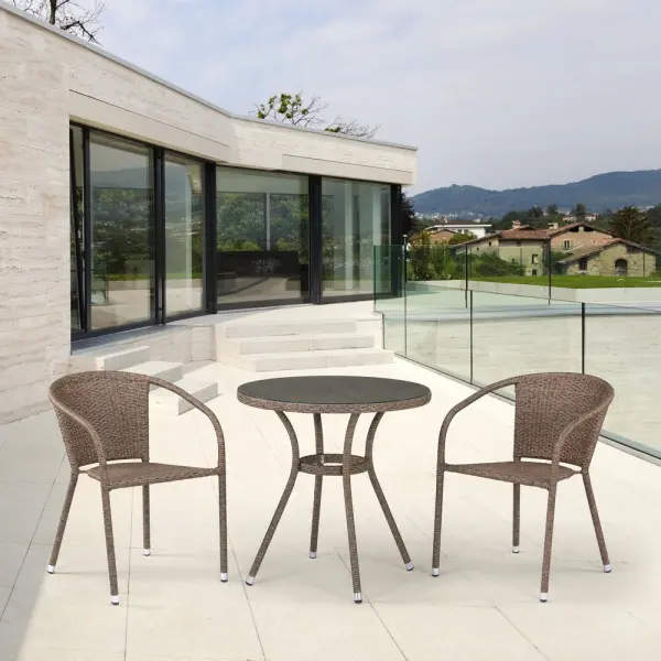 Комплект плетеной мебели из искусственного ротанга Афина T282ANT/Y137C-W56 Light brown - круглый столик и 2 кресла, цвет светло коричневый