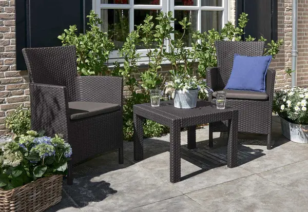 Пластиковая мебель Allibert Rosario Balcony set, коричневый - 2 кресла и стол