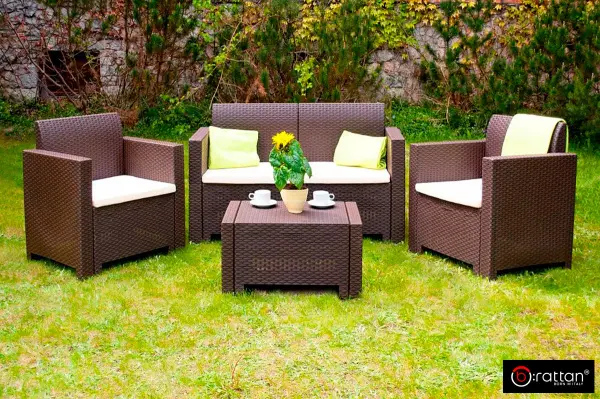 Комплект пластиковой мебели под ротанг B:Rattan Nebrаska 2 Set, коричневый - диван, 2 кресла и квадратный столик